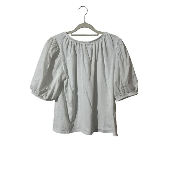 Old Navy Women’s Puff Sleeve Top M White Key Hole Coquette Cottage Flowy NWT - Picture 2 of 9